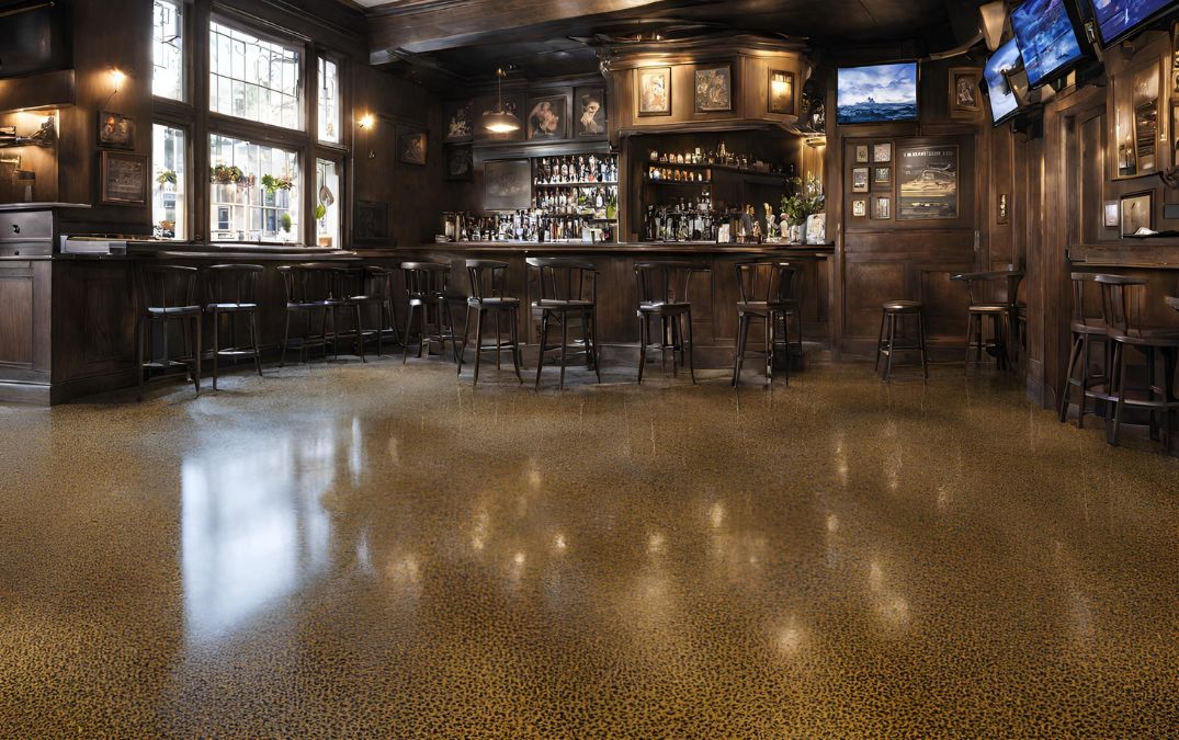 Epoxy resin flooring in a pub being removed.