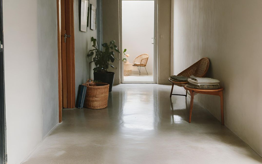 Concrete flooring in a hallway