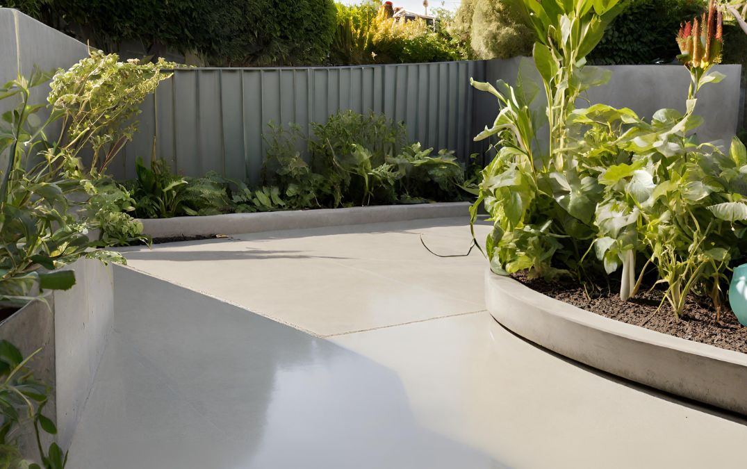Durable polished concrete for a garden.