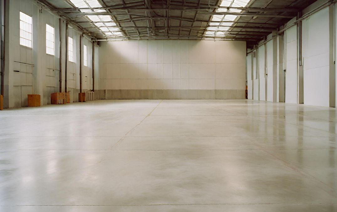 An in situ concrete floor for a warehouse.